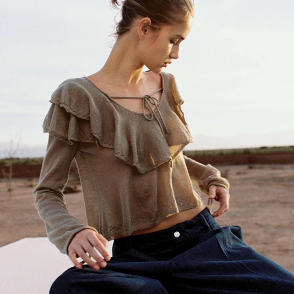 Zara Tan Ruffle Sweater